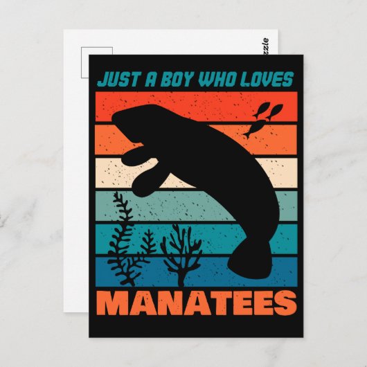 Nur ein Junge, der Manatee Lieben - Retro-Tier Postkarte (Vorne/Hinten)