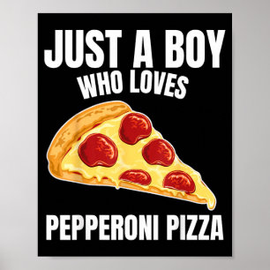 Nur ein Junge, der Pepperoni-Pizza italienisches E Poster