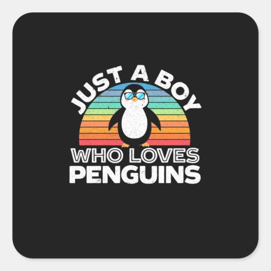 Nur ein Junge, der Pinguine Liebe Quadratischer Aufkleber (Vorderseite)