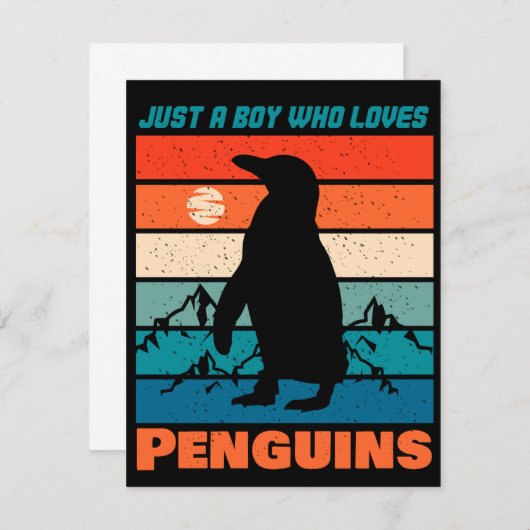 Nur ein Junge, der Pinguine Liebe - Retro-Tier Einladung (Vorne/Hinten)