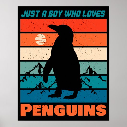Nur ein Junge, der Pinguine Liebe - Retro-Tier Poster (Vorne)