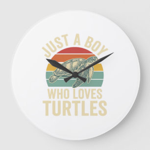 Nur ein Junge, der Schildkröten liebt Vintage-Schi Große Wanduhr