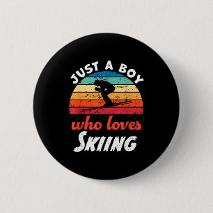 Nur ein Junge, der Skifahren liebt, Kinder beim Sk Button