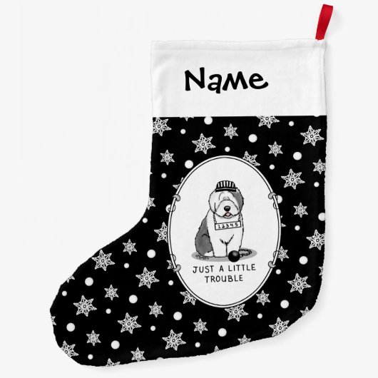 Nur ein kleines Problem Old English Sheepdog Gray Großer Weihnachtsstrumpf (Rückseite)