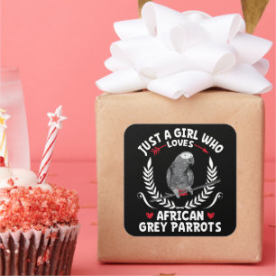 Nur ein Mädchen, das Afrikanisches Grau Parrots Fu Quadratischer Aufkleber