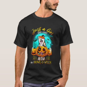 Nur ein Mädchen, das Akita Inu Hund und Halloween  T-Shirt
