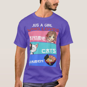 Nur ein Mädchen, das Anime-Katzen und Ramen Japani T-Shirt