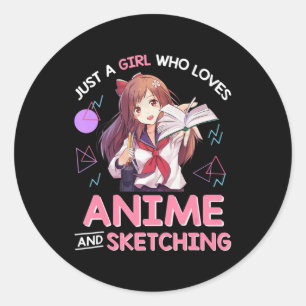 Nur ein Mädchen, das Anime Liebe und Skizzen 8 Runder Aufkleber