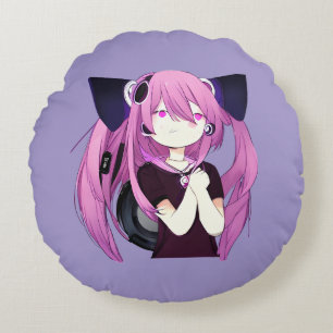 Nur ein Mädchen, das Anime, Music und Gaming Liebe Rundes Kissen