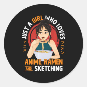 Nur ein Mädchen, das Anime-Ramen Liebe und Gi skiz Runder Aufkleber