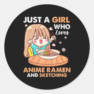 Nur ein Mädchen, das Anime-Ramen Liebe und Gi skiz Runder Aufkleber