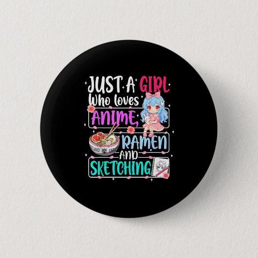 Nur ein Mädchen, das Anime-Ramen-Sketching-Japan l Button (Vorderseite)