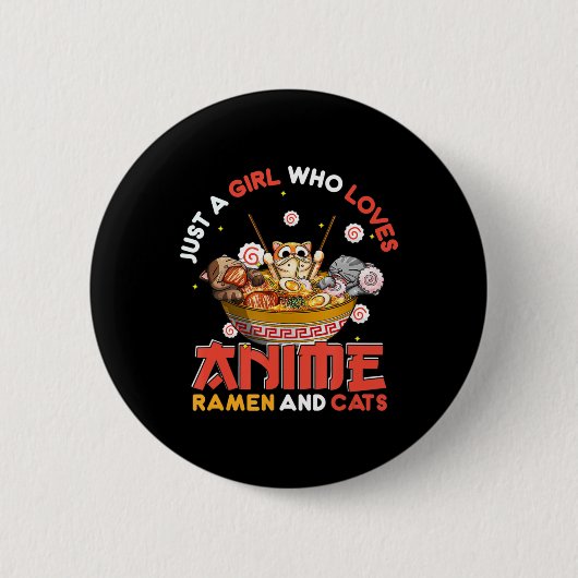 Nur ein Mädchen, das Anime Ramen und Katzen Kawaii Button (Vorderseite)