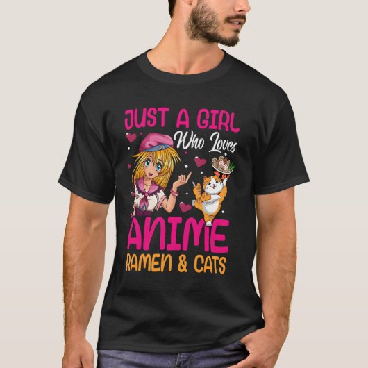 Nur ein Mädchen, das Anime-Ramen und Katzen Niedli T-Shirt (Vorderseite)