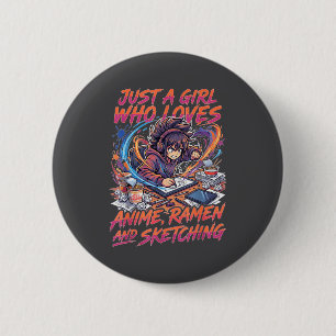 Nur ein Mädchen, das Anime-Ramen und Manga-Skizzie Button