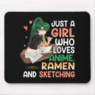 Nur ein Mädchen, das Anime-Ramen und Sketching-Ja  Mousepad