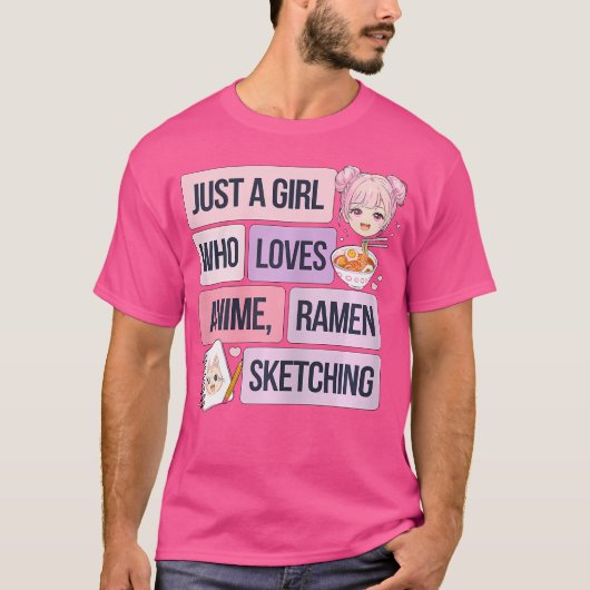 Nur ein Mädchen, das Anime-Ramen und Skizzen Liebe T-Shirt (Vorderseite)