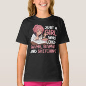 Nur ein Mädchen, das Anime-Ramen und Skizzen Liebe T-Shirt (Vorderseite)