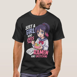 Nur ein Mädchen, das Anime-Ramen und Skizzen Liebe T-Shirt