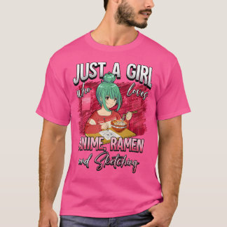 Nur ein Mädchen, das Anime-Ramen und Skizzen Liebe T-Shirt