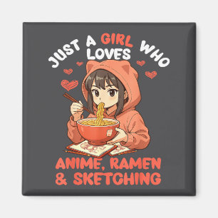 Nur ein Mädchen, das Anime-Ramen und Skizzieren Ja Magnet