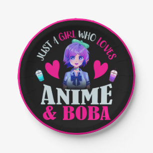 Nur ein Mädchen, das Anime und Boba Liebe Pappteller