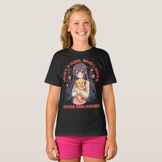 Nur ein Mädchen, das Anime und Hunde Liebe T-Shirt (Vorne ganz)