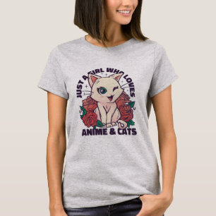 Nur ein Mädchen, das Anime und Katzen Liebe T-Shirt