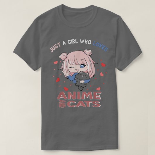 Nur ein Mädchen, das Anime und Katzen Liebe T-Shirt (Design vorne)