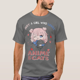 Nur ein Mädchen, das Anime und Katzen Liebe T-Shirt