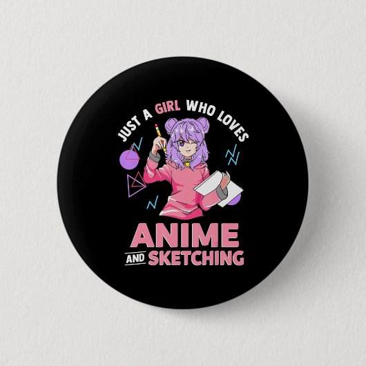 Nur ein Mädchen, das Anime und Skizzen Liebe Button (Vorderseite)