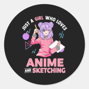 Nur ein Mädchen, das Anime und Skizzen Liebe Runder Aufkleber