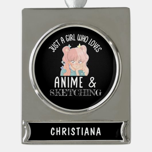 Nur ein Mädchen, das Anime und Skizzen Lieben Banner-Ornament Silber (Vorderseite)