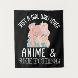 Nur ein Mädchen, das Anime und Skizzen Lieben Wandteppich