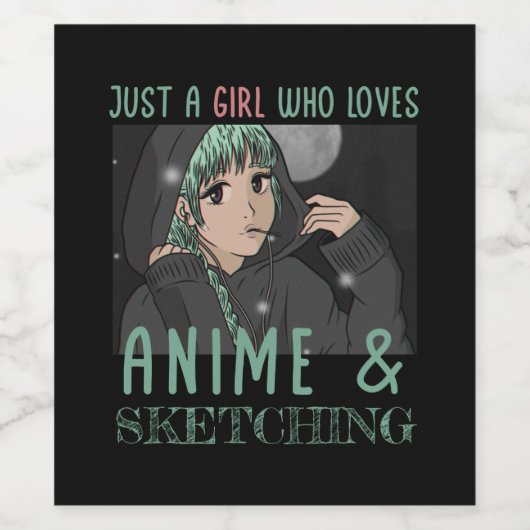 Nur ein Mädchen, das Anime und Skizzen Lieben Weinetikett (Einzelnes Label)