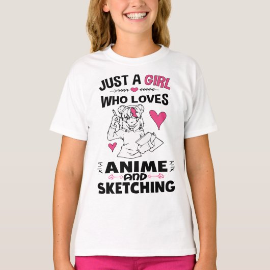Nur ein Mädchen, das Anime und Skizzen von Mädchen T-Shirt (Vorderseite)