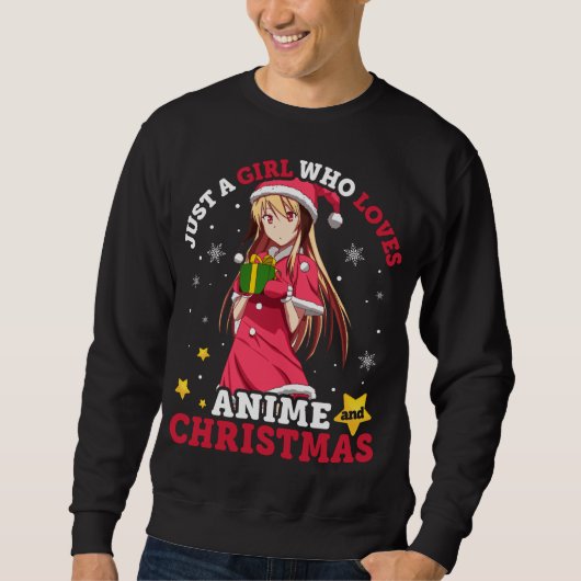 Nur ein Mädchen, das Anime und Weihnachten Pajama Sweatshirt (Vorderseite)