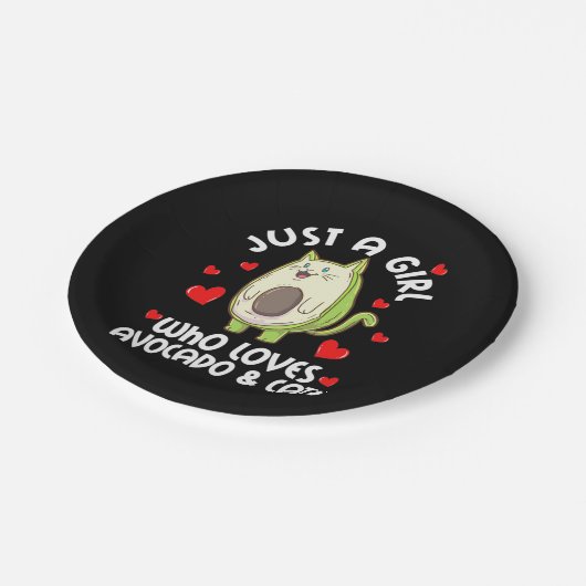 Nur ein Mädchen, das Avocado und Katzen Liebe Pappteller (Schrägansicht)