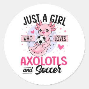 Nur ein Mädchen, das Axolotl und Fußball Kawaii A Runder Aufkleber