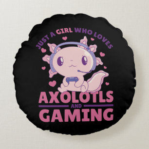 Nur ein Mädchen, das Axolotts und Gaming Lieben Rundes Kissen