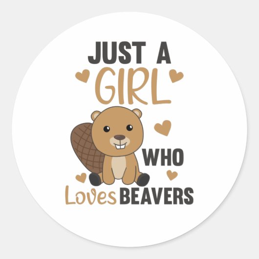 Nur ein Mädchen, das Biber Liebe - Niedlicher Bibe Runder Aufkleber (Vorderseite)