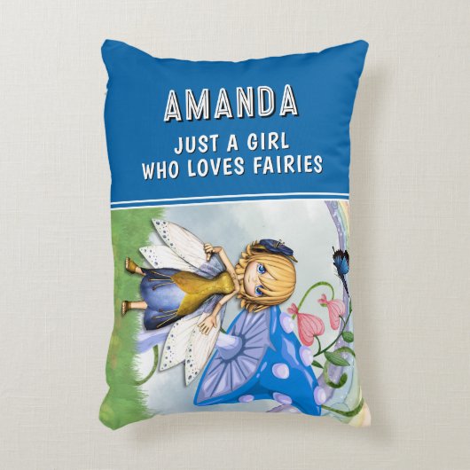Nur ein Mädchen, das blauer Fairies Liebe Dekokissen (Vorderseite(Vertikal))