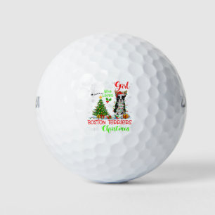 Nur ein Mädchen, das Boston Terrier und Christma L Golfball