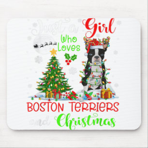 Nur ein Mädchen, das Boston Terrier und Christma L Mousepad