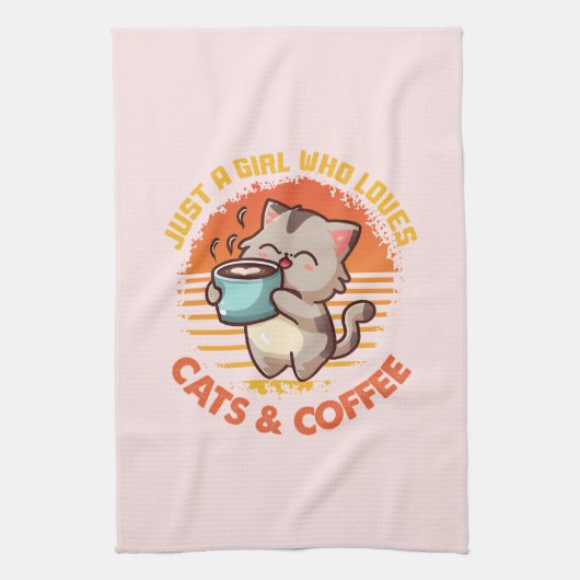 Nur ein Mädchen, das Cats & Coffee Liebe Geschirrtuch (Vertikal)