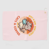 Nur ein Mädchen, das Cats & Coffee Liebe Golfhandtuch (Horizontal)