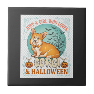 Nur ein Mädchen, das Corgi-Halloween-Kürbisse Fled Fliese