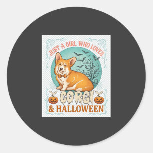 Nur ein Mädchen, das Corgi-Halloween-Kürbisse Fled Runder Aufkleber