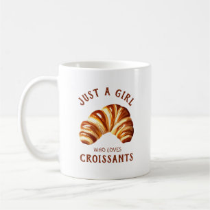 Nur ein Mädchen, das Croissants Lieben Kaffeetasse