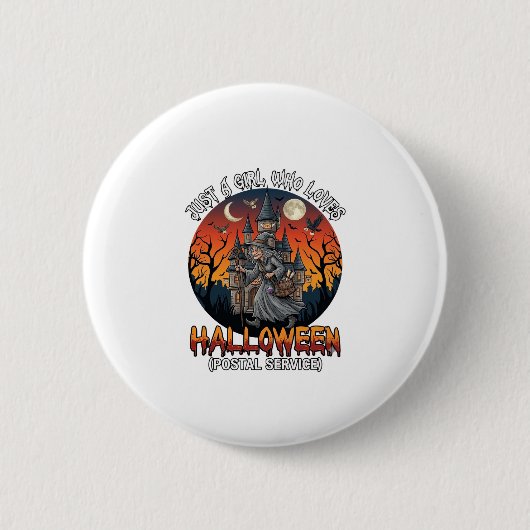 Nur ein Mädchen, das den Halloween-Postdienst-Zaub Button (Vorderseite)